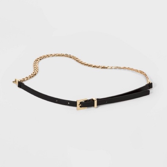 a new day Accessories - NWT Gold Chain Belt Faux Black Leather S M